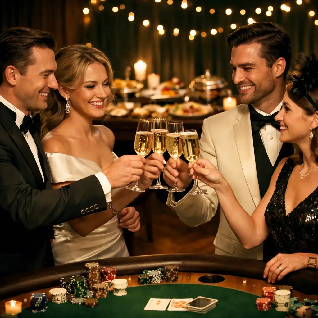 Moment de convivialité lors d'une soirée poker à thème