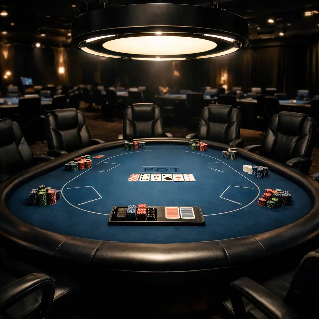 Table de tournoi de poker avec surface élargie et éclairage central réglable